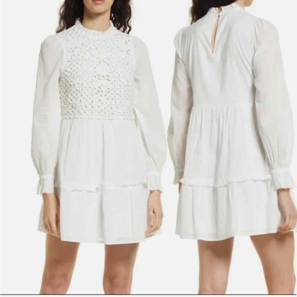 SAYLOR Felice white mini dress with crotchet front panel - Picture 4 of 10